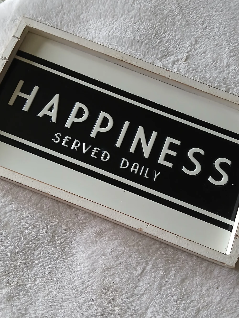 Happiness Served Daily Kitchen Wall Sign - Wood & Metal Tray Art by RED SHED